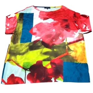 Lafayette 148 New York Multicolor Floral Print Short Sleeve Blouse